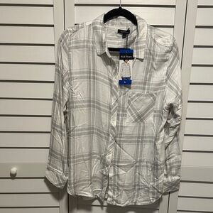 Well Worn White and Gray Plaid large Women's Top